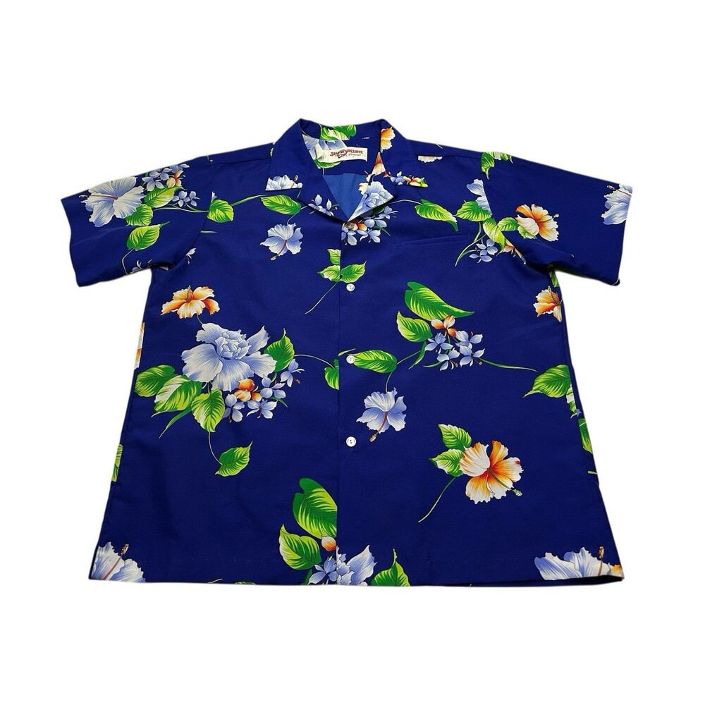 Men's Shoreline Hawaii Floral Button Down Shirts Size Large Blue